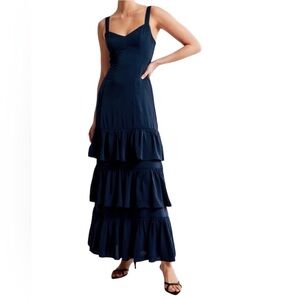 abercrombie drama ruffle tiered maxi dress - navy blue!